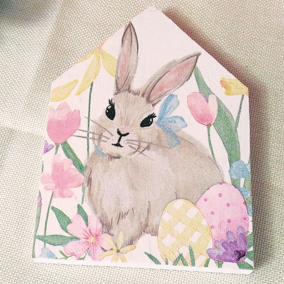 Hand Crafted Easter Bunny Wood House Decor/Tiered Tray Decor/Mini Wood Sign - Picture 2 of 5